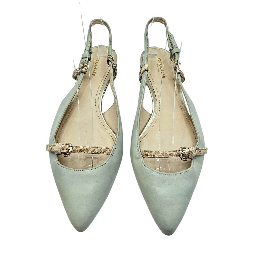Coach Wooster Blue Green Snakeskin Leather Slingback Pointed Toe Flats - Picture 4 of 11